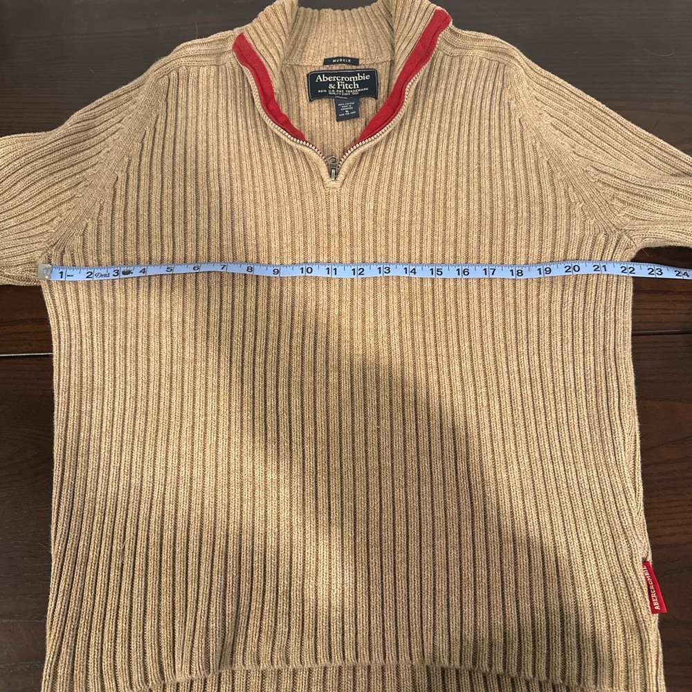 Abercrombie & Fitch Men’s XL Ribbed Cotton Quarter Zip Sweater Tan 🤎🧵 - Picture 4 of 6